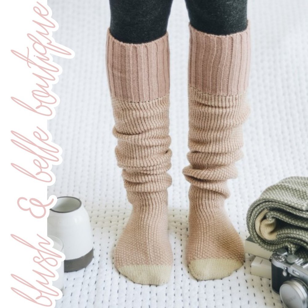 🚨 1 LEFT! Knitted Knee High Cozy Lounge Socks PINK